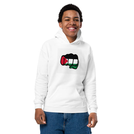 Palestine Flag Fist White Hoodie Youth